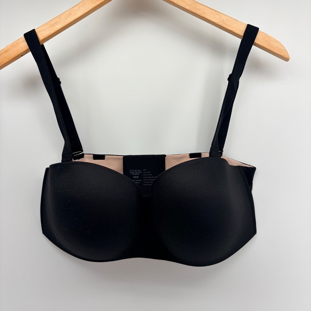 Soma Enbliss Stay-Put Strapless Bra Women 36D Black Multi-Way Padded 570286496